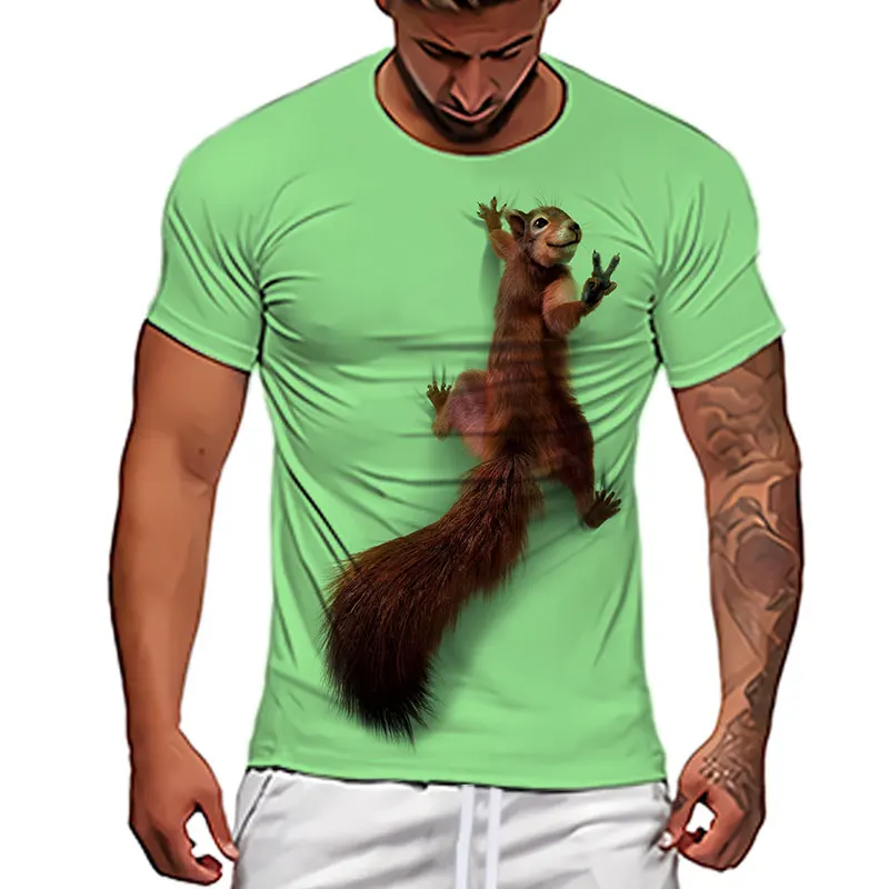 2023 men's squirrel pattern 3D printed t-shirt,summer short sleeve daily loose novel versatile casual fashion humorous funny