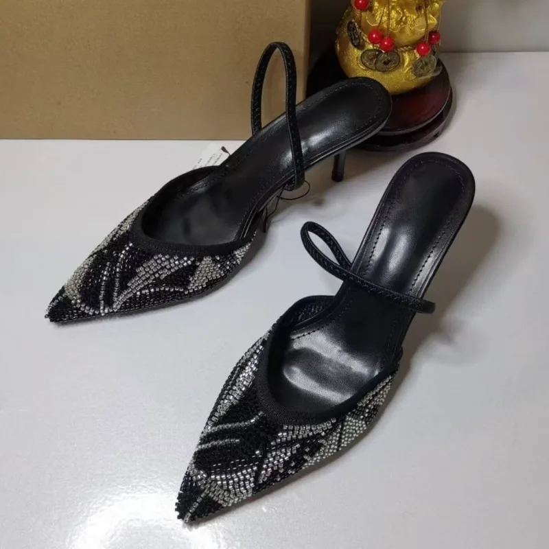 

2025 Autumn Luxury Ladies Wedding Bridal Pumps Pointed Toe String Bead Mesh Sexy Party Stiletto Brand High Heels Women Shoes