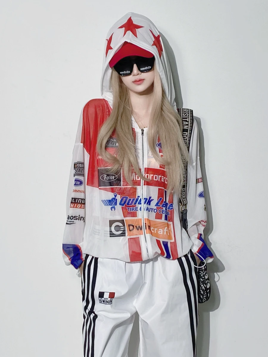 

Женская летняя тонкая свободная верхняя одежда с капюшоном для защиты от солнца из ледяного шелка, с длинной молнией, модный бренд