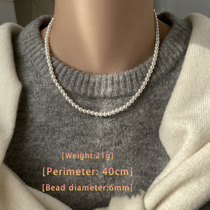 Mädchen-Halskette mit weißer Perle, magnetisch, runde Schnalle, Perlenkette, 2024, neue Schlüsselbeinkette, eleganter Schmuck für Frauen – Detail 6