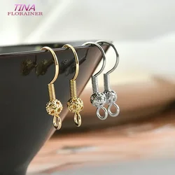 20PCS diy earrings accessories thick 14k gold plated earring hooks findings flower ball spring silver earwire wholesale