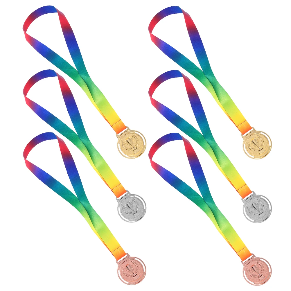 

6 Pcs Sports Medals Awards Zinc Alloy Gold Silver Bronze Finish Lanyards Recognize Achievements Athletics Team Prop