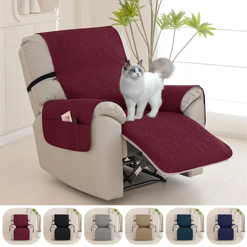 1 Seat Quilted Recliner Sofa Cover Dogs Pets Anti-Slip Chair Covers with Elastic Strap Anti-wear Lazy Boy Armchair Slipcovers