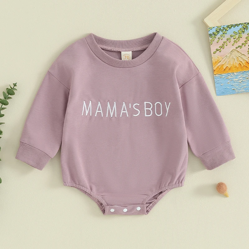 

Infant Baby Boys Sweatshirt Jumpsuit Letter Embroidery Round Neck Long Sleeve Romper Toddler Casual Clothes