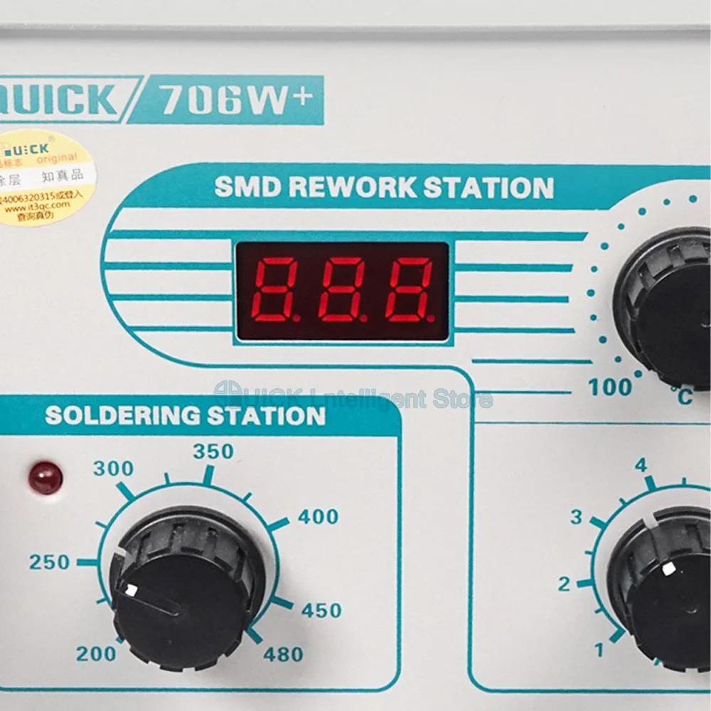 QUICK 706W+ Hot Air Soldering Station 2 in 1 Smart Sleep LCD Digital Display Soldering Iron Rework Machine BGA SMD Repair Tool