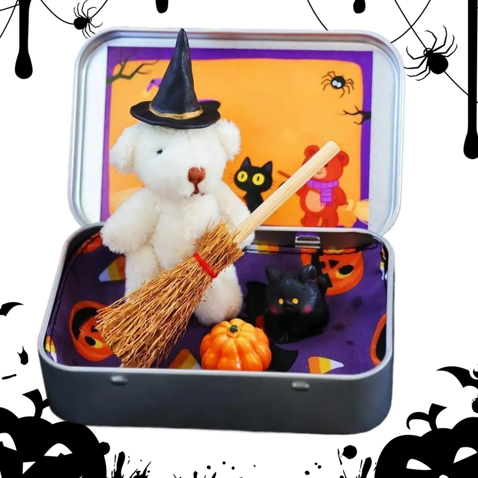 

Halloween Bear Box Cute Halloween Bear Gift Box Mini Plush Witch Bear Halloween Toy Party Decoration Gift Desktop Decor