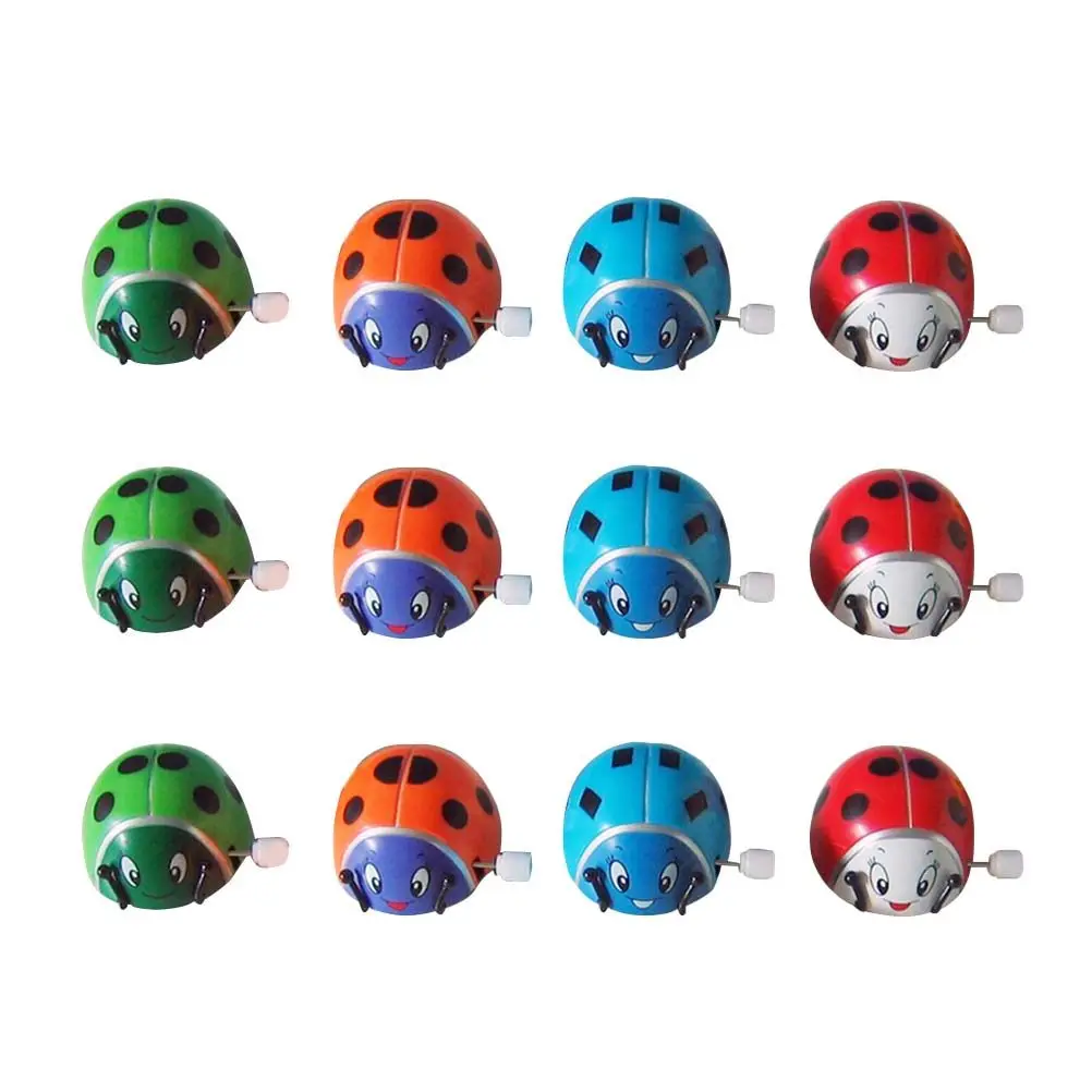 12Pcs Wind-Up Cartoon Ladybird Clockwork Animal Set for Infant Learning Crawling Color Recognition Educational Fun