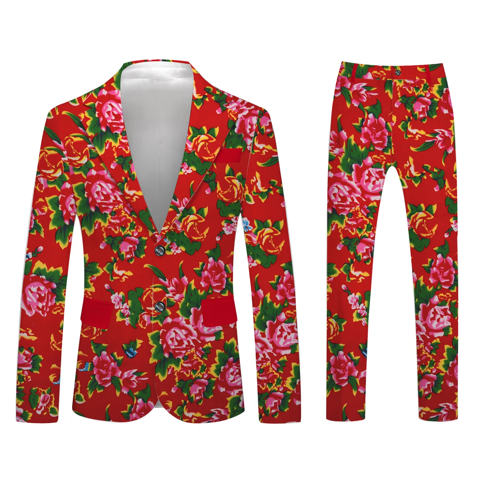 

Dropshipping Custom Print Men Suits Traditional Chinese Northeast Flower Retro design Free Shipping