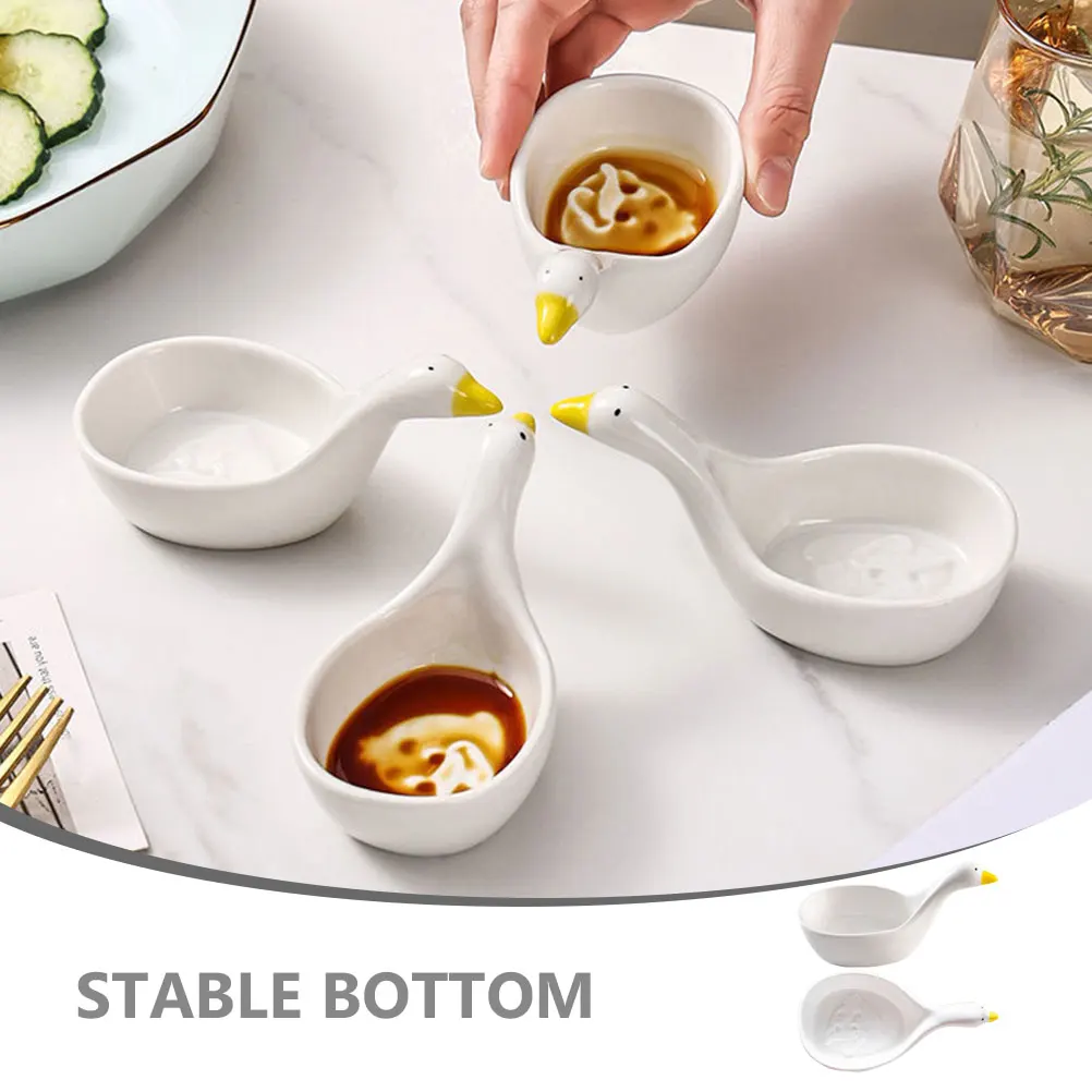 

Ceramic Swan Flavor Dish Compact Small Dip Plate Serving Sauce Soy Condiment Holder Mini Dipping Bowl Cartoon Style for Home