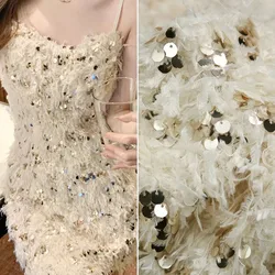 Feather Fringe Sequins Lace Embroidery Fabric for Dress Formal Dress Handmade DIY Clothing Fashion Designer Fabric for Sewing