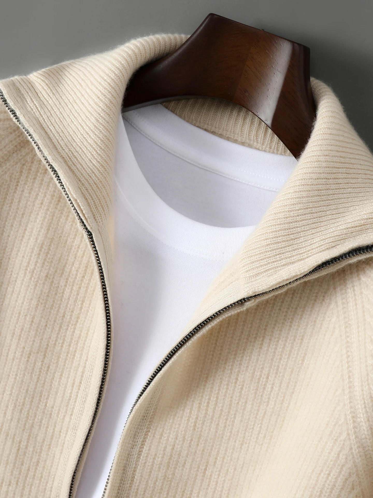 

Осенне-зимний мужской кардиган на молнии из чистого кашемира, свободный утолщенный свитер с лацканами, куртка, кашемировый вязаный топ