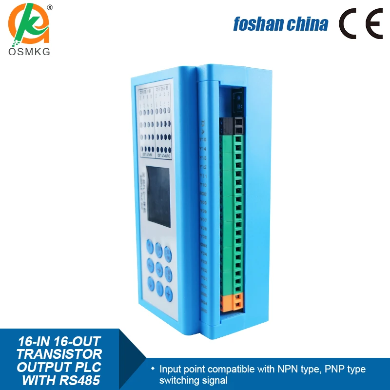 16 Input 16 Output Transistor Output Controller PLC con RS 485 modbus rtu per DC Motor HMI PLC