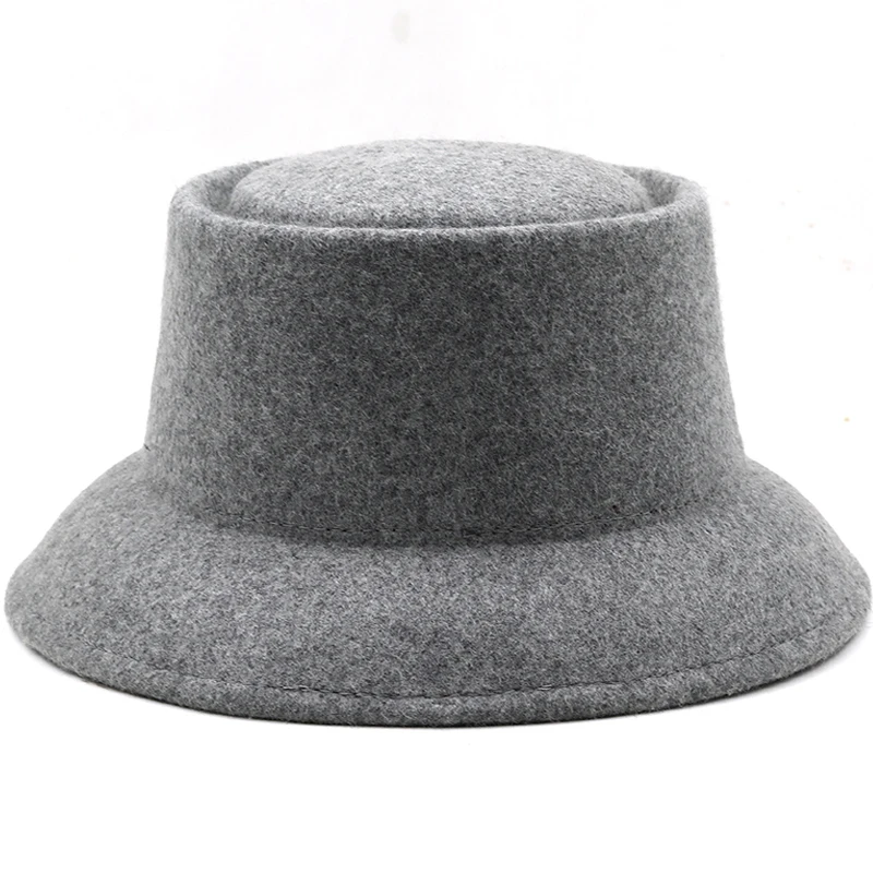 New Women Pork Pie Hat 100%Wool  Church Jazz Lady Wide Brim Black Panama Gentleman Gambler Top Hat Trilby Fedora Hat For Girl