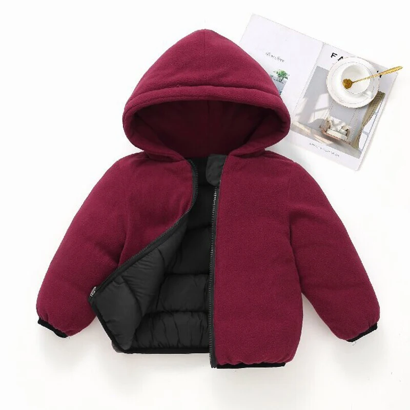 Herbst-Winter Dicke Warme Jungenjacke Beidseitig Tragbar Einfarbiger Fleece-Kapuzenmantel für 2-6-Jährige Kinder Geburtstagsgeschenk – Detail 8