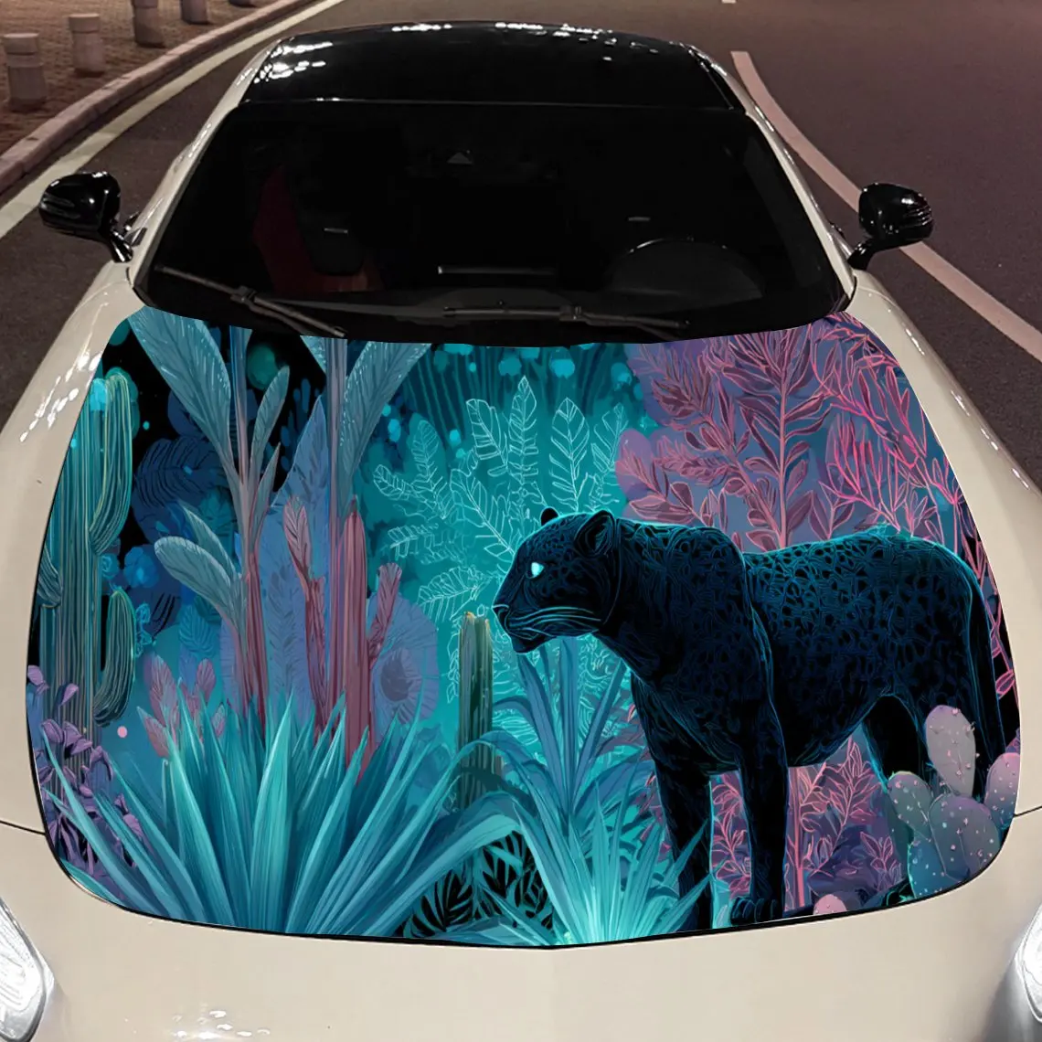 

Charming Tropical Panther Car Hood Stickers - Self-Adhesive, Waterproof and Durable Vinyl Wrap, Decorate And Protect Your Car, F