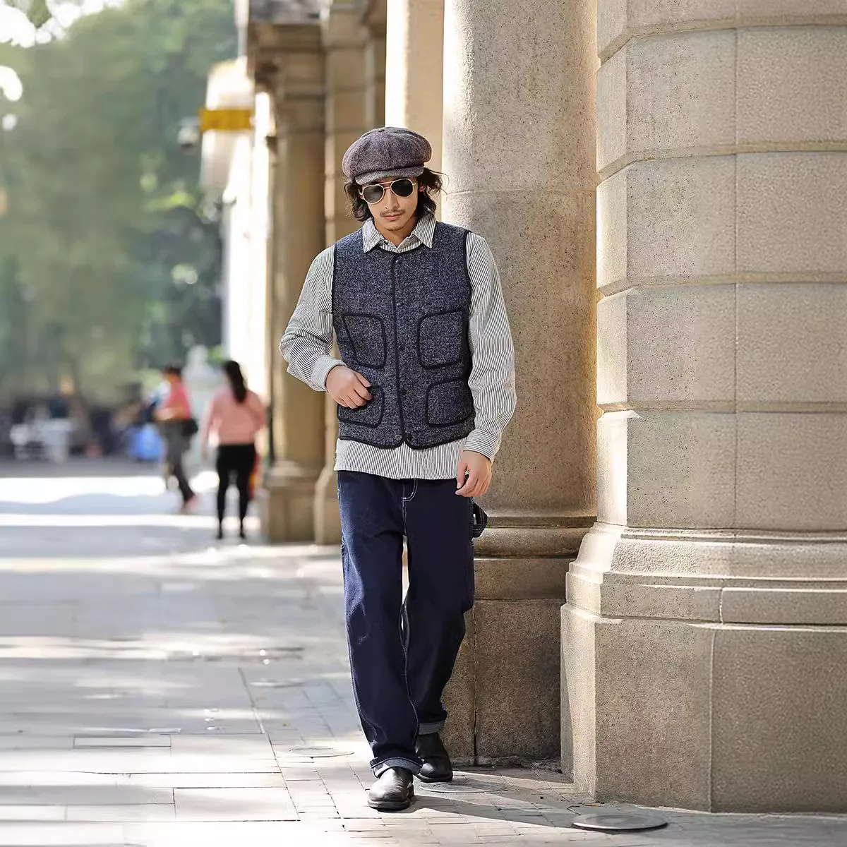อเมริกันวินเทจดิบ DENIM Rail WORKER กางเกงยีนส์-Americana Multi-Pocket ลายกางเกงทํางาน/ยูทิลิตี้กลางแจ้งกางเกง OKONKWO