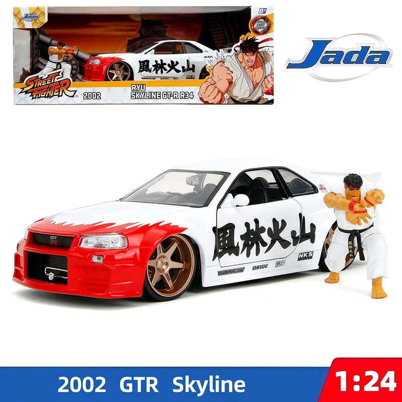 

Jada 1:24 Scale 2002 Skyline GTR R34 With Doll Alloy Car Model Static Collection Decorated Souvenir Gift Hobby & Toys