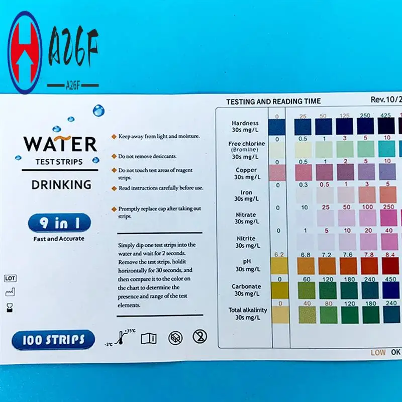 A26F-طقم اختبار المياه 100 شرائط اختبار المياه المنزلية للبئر والصنبور طقم اختبار اختبارات ل PH ، الكلور ، نيتريت الرصاص والمزيد