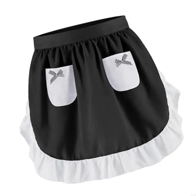 Maid Apron Costume Adjustable Ruffled Maid Apron for Halloween Cosplay Women Kitchen Apron Cooking Apron with 2 Pocket