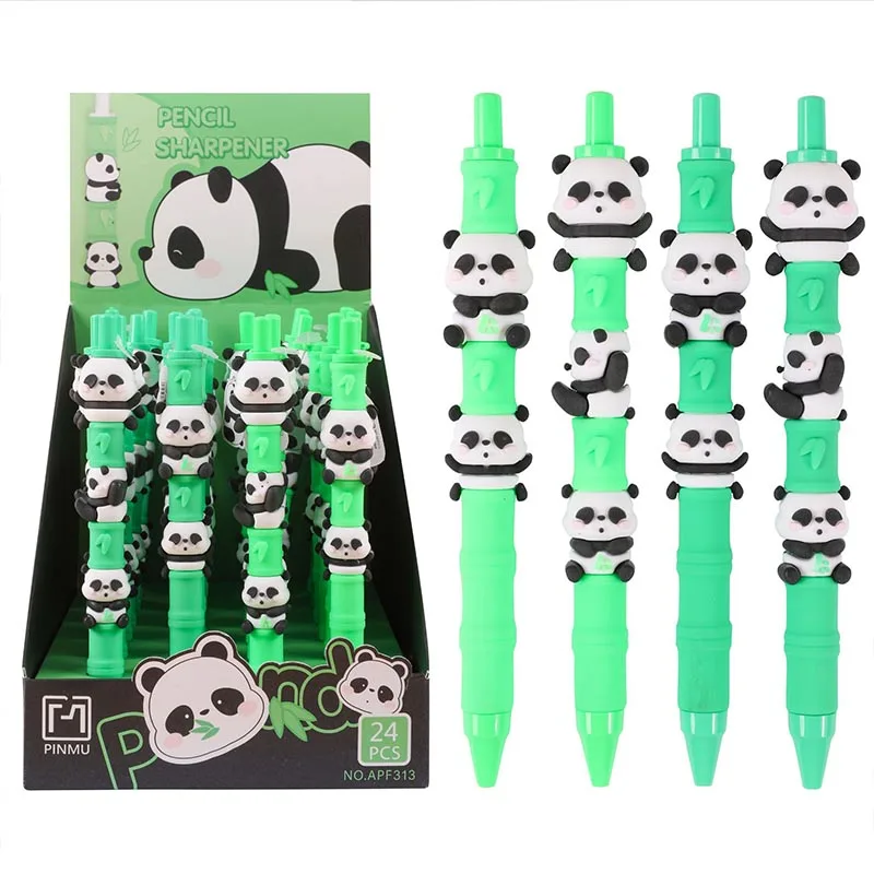 24pcs/lot Kawaii Bamboo Panda Gel Pen Cartoon 0.5mm Black Ink Signature Pens Office School Writing Supplies Stationery Gift