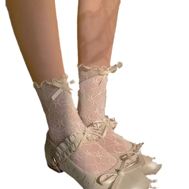 Women's Sock Spring Summer Breathable Ultra Thin Lace Sock Colored Bow Girl Thin Sock Simple Fashion Trend Solid Color Wholesale