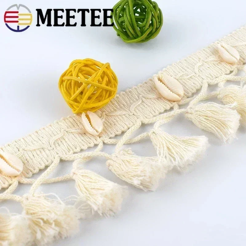 2Yards Meetee Pom Trim Ball Fringe Ribbon Beige White Tassel Lace Knitted Fabric Beaded Handmade Craft Decor Sewing Accessories