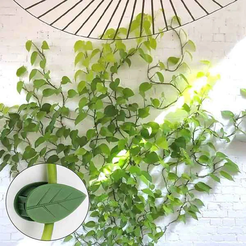 80Pcs Plant Climbing Wall Fixture Clips Plant Fixer Vines Garden Green Leaf Plant Wall Clips Vines Holder For Wall Decor