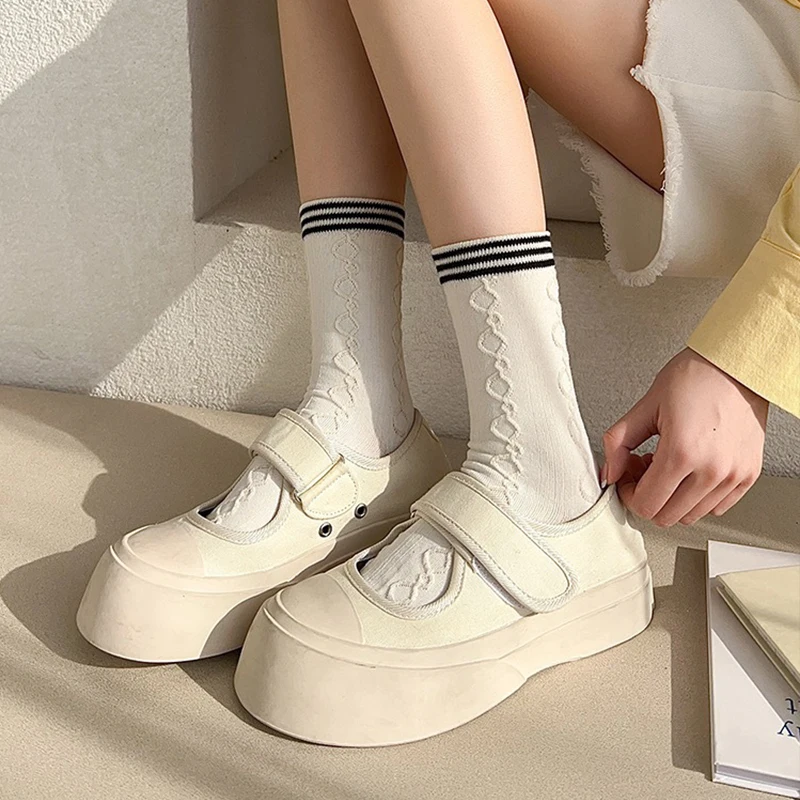 5 pair Socks for Women Ruffle Cotton Middle Tube Ankle Short Breathable Spring Autumn Fashion Female Middle Tube