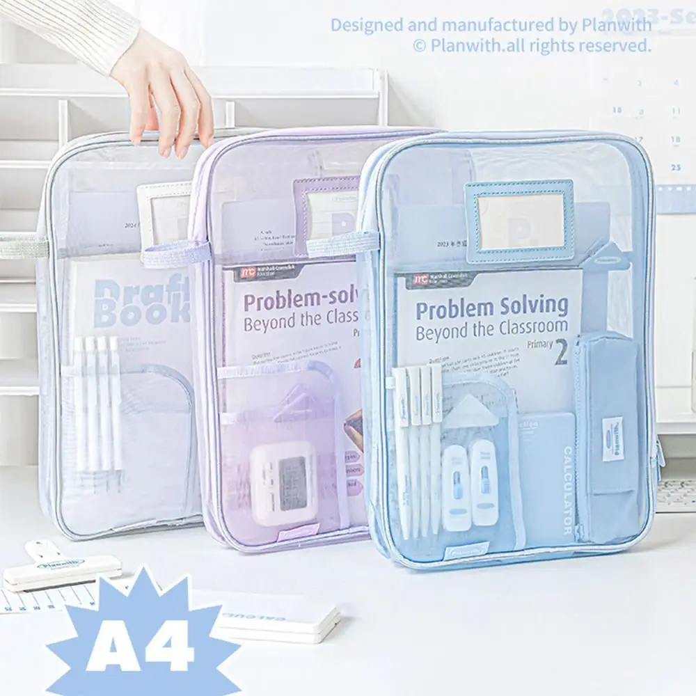 

Portable L-Shaped File Bag Mesh Large Capacity Test Paper Classification Bag Multifunction Handheld Tutorial Bag Office