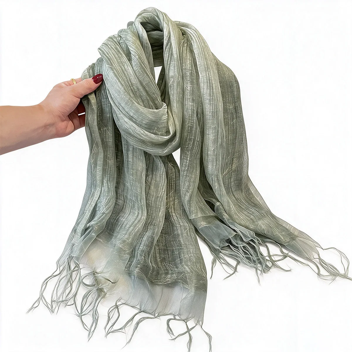 100% Pure Silk Tassel Sheer Scarf For Women Spring Summer Lightweight Solid Color Breathable Shawl Travel Neck Wrap Multiple Col