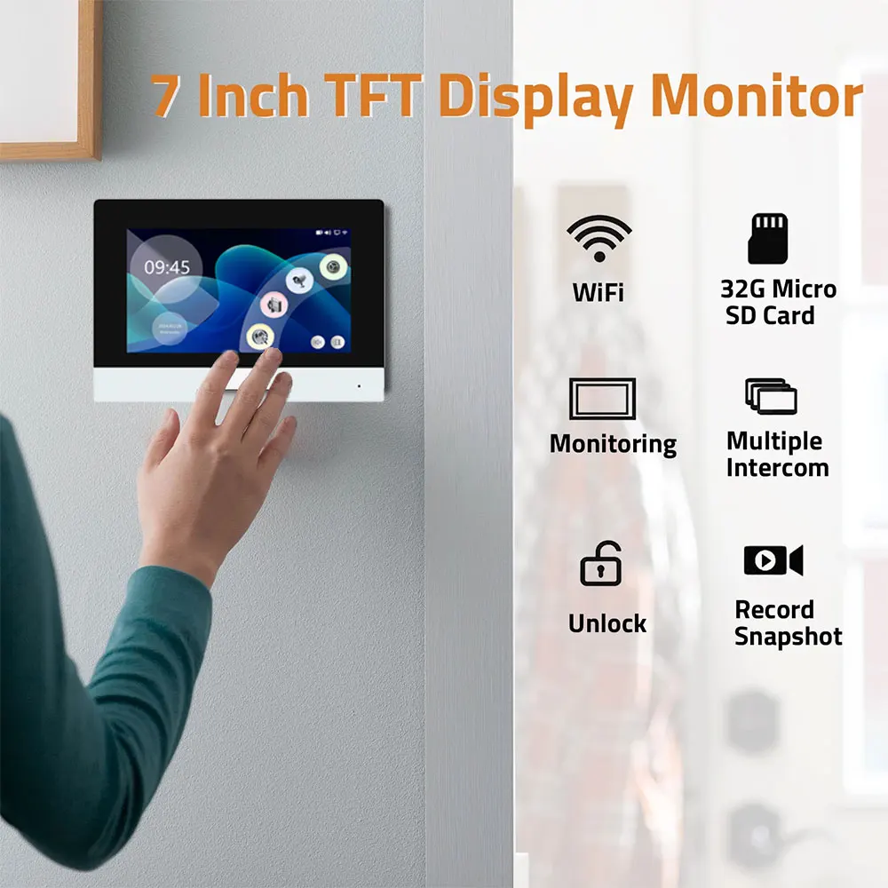 الذكية TUYA 1080P 7 بوصة تعمل باللمس واي فاي جرس باب يتضمن شاشة عرض فيديو 2 سلك فيديو إنترفون 32G بطاقة Rceord عدة كشف الحركة ID Unlcok