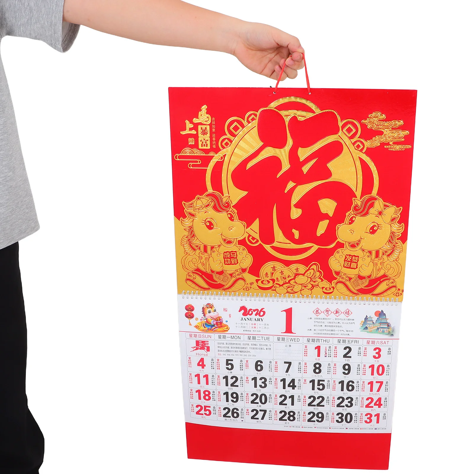 

3Pcs Chinese Wall Calendar 2026 Horse Year Design Matte Gold Foil Hanging Scroll Large Print Planner for Home Office Use