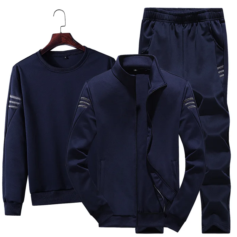 Men Casual Sports 3 Piece Sets O Neck Sweater Cardigan Coat Long Pants Three Pieces Outfits Loose Sport Running Jogging Sets