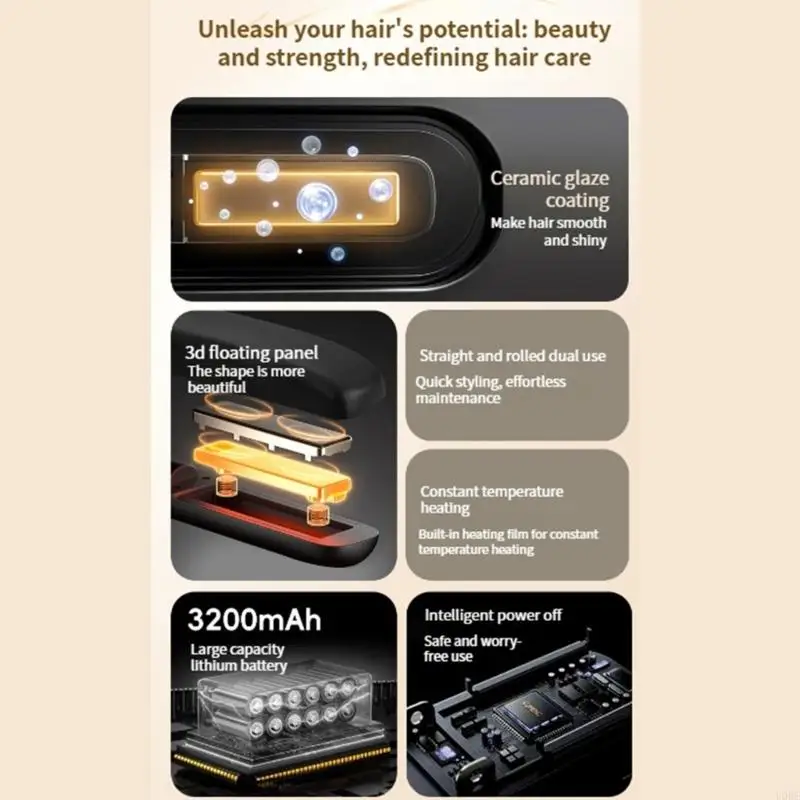 Cordless Hair Straightener and Curler, 2 in 1 Portable Flat Irons& Curling Iron, Fast Heating & Aluminum Plate Straightener with