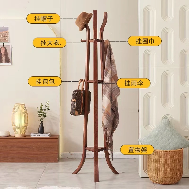 New Chinese style bold all solid wood clothes hanger, floor to ceiling, home bedroom, living room, simple and high-end wood