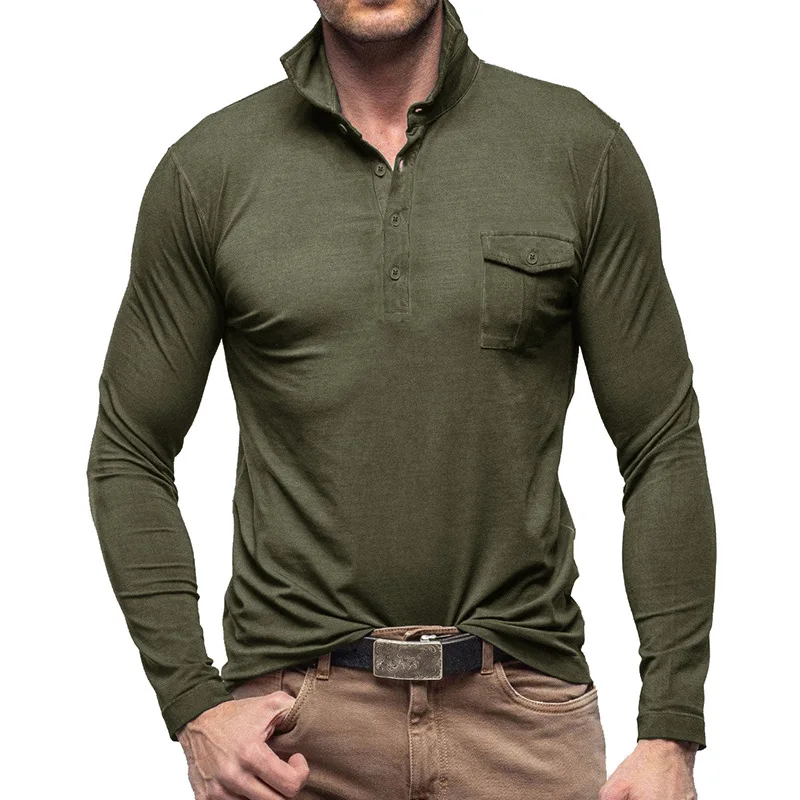 

Outdoor Autumn and Winter New European and American Men's T-shirt Solid Color Long Sleeved