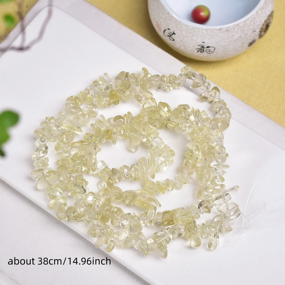 1連のイエローストーン原石ビーズ、シトリンチップスのエクストラロングシングルストリングネックレス（重ね付け用）、穴あけチップス