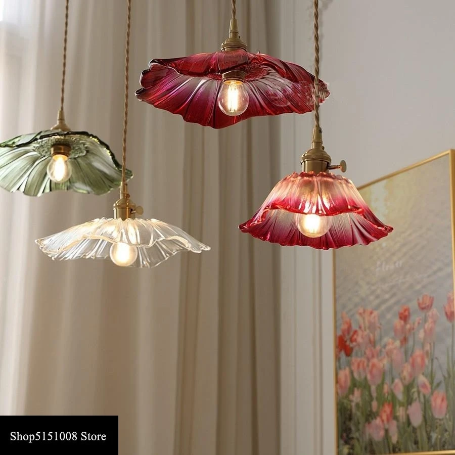 Modern Glass Sunflower LED Pendant Lamp With Switch Living Room Bedroom Green Amber Nordic Hanging Lights Luminaria Hanglamp
