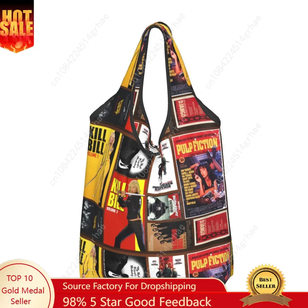 Custom Quentin Tarantino Movie Collage Shopping Bag Women Tote Bag Portable Pulp Fiction Kill Bill Grocery Shopper Bags