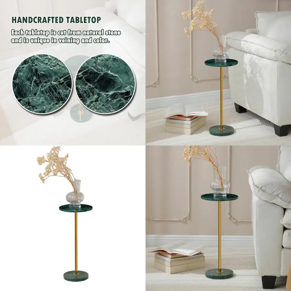 

9.8 Emerald Green Marble Top Pedestal Side Table for Living Spaces