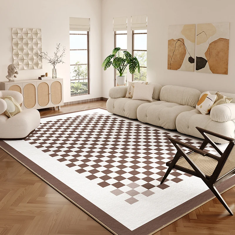 Modern Simple Living Room Decoration Plaid Carpet Classic Checkerboard Floor Mat Home Plush Lounge Rug Fluffy Soft Study Rugs