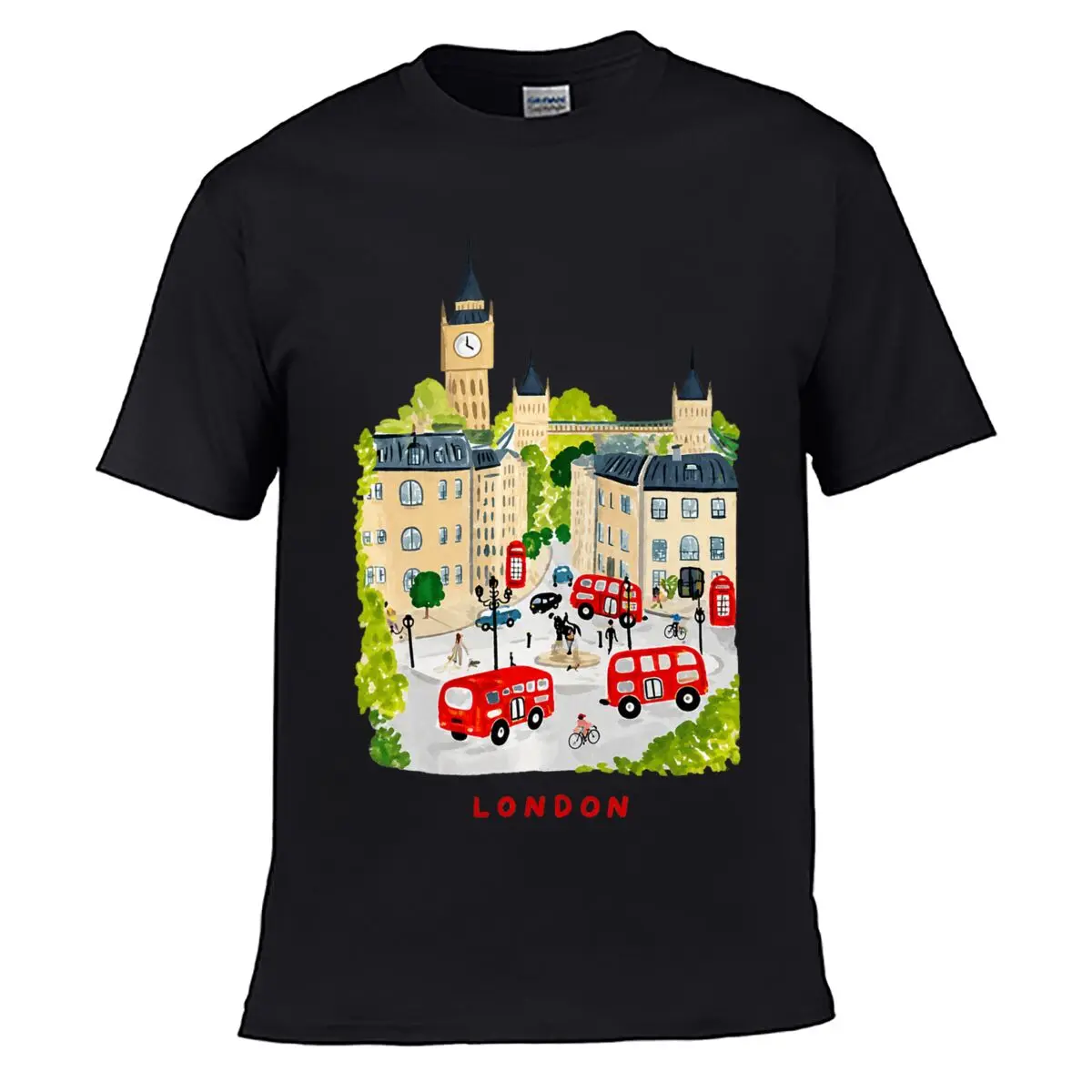 London Big Ben Red Double Decker Buses British Landmarks Street Loose Simple Tee