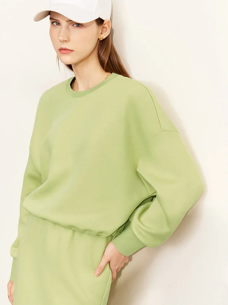 AMII Minimalismus Neue Herbst Sweatshirt Beiläufige Lose Pullover Oansatz Hoodies Gerade Elastische Taille Rock Weibliche Kleidung 12240862