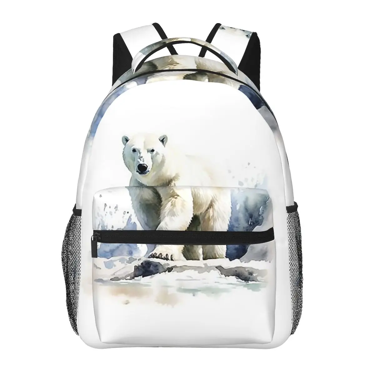 Watercolor Standing In The Snow Polar Bear Backpacks Boys Girls Bookbag Students School Bags Travel Rucksack Shoulder Bag