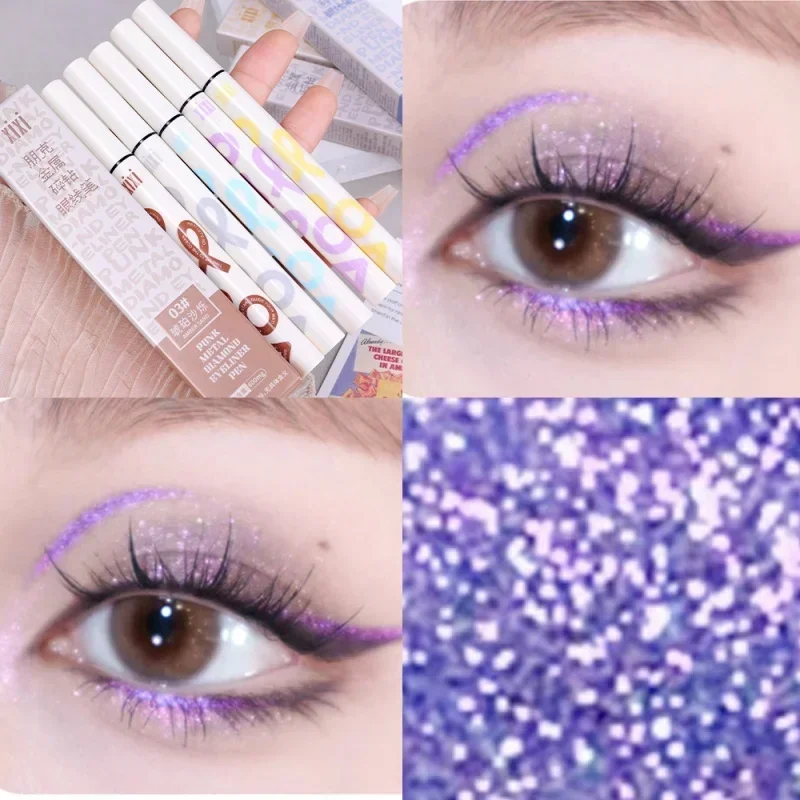 Liquid Aurora Blue Shiny Eye Liner Pen Glitter Phosphorescence Pigment Waterproof Shimmer Sparkling Eyeliners Diamond Eye Makeup