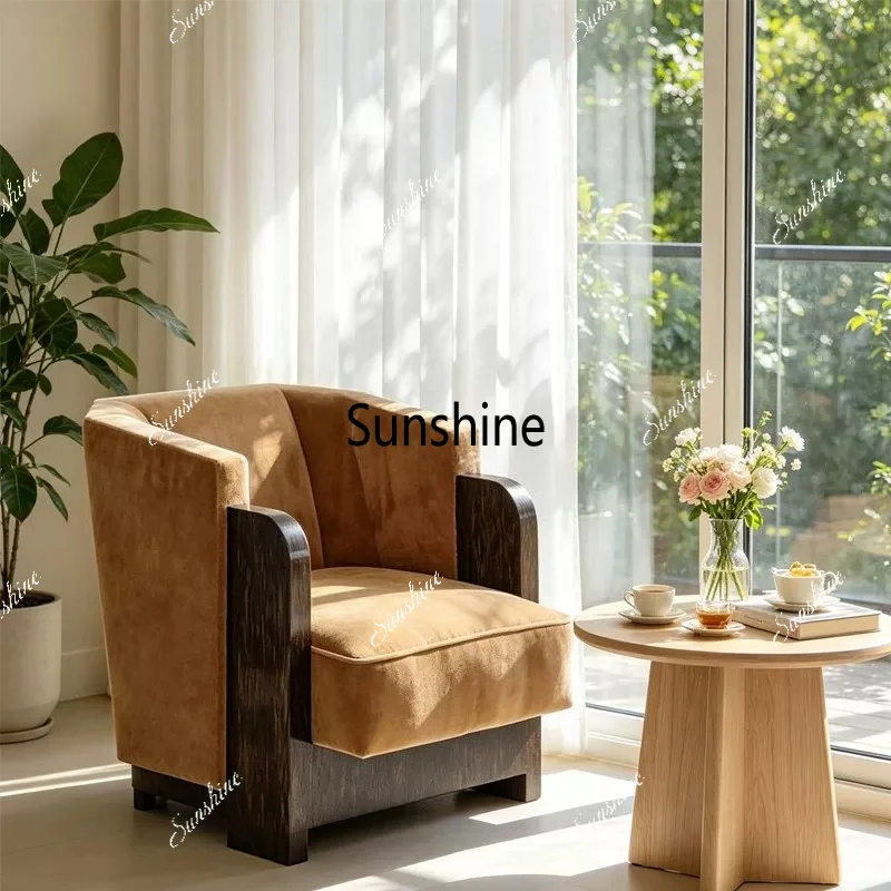 French retro simple wind single sofa chair solid wood arc armchair