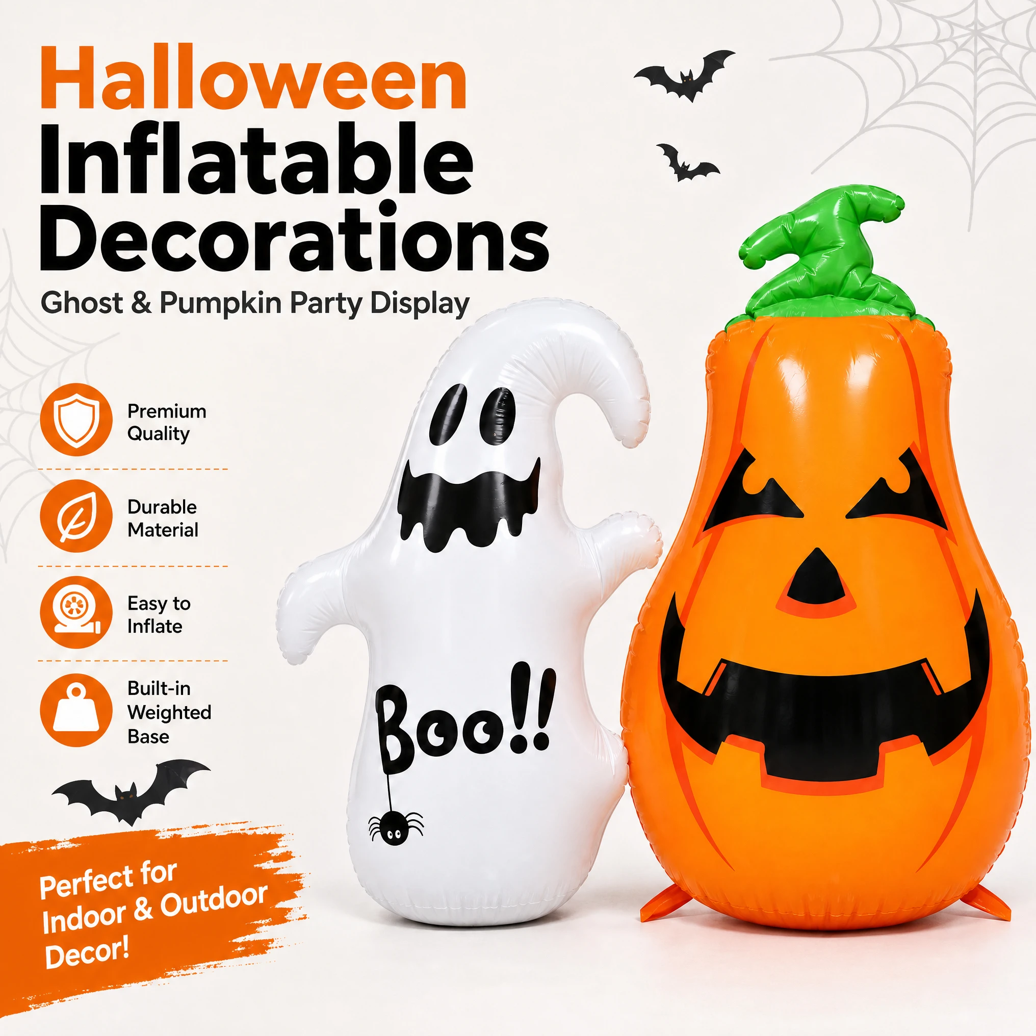 Thickened PVC Halloween Inflatable Ghost Pumpkin Tumbler, Wobble Blow Up Ornament for Home, Kindergarten, Halloween Party