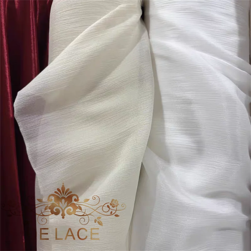 

Soft White & Light Champagne Pleated Chiffon Lightweight Fabric DIY Wedding Dress Chiffon Fabric