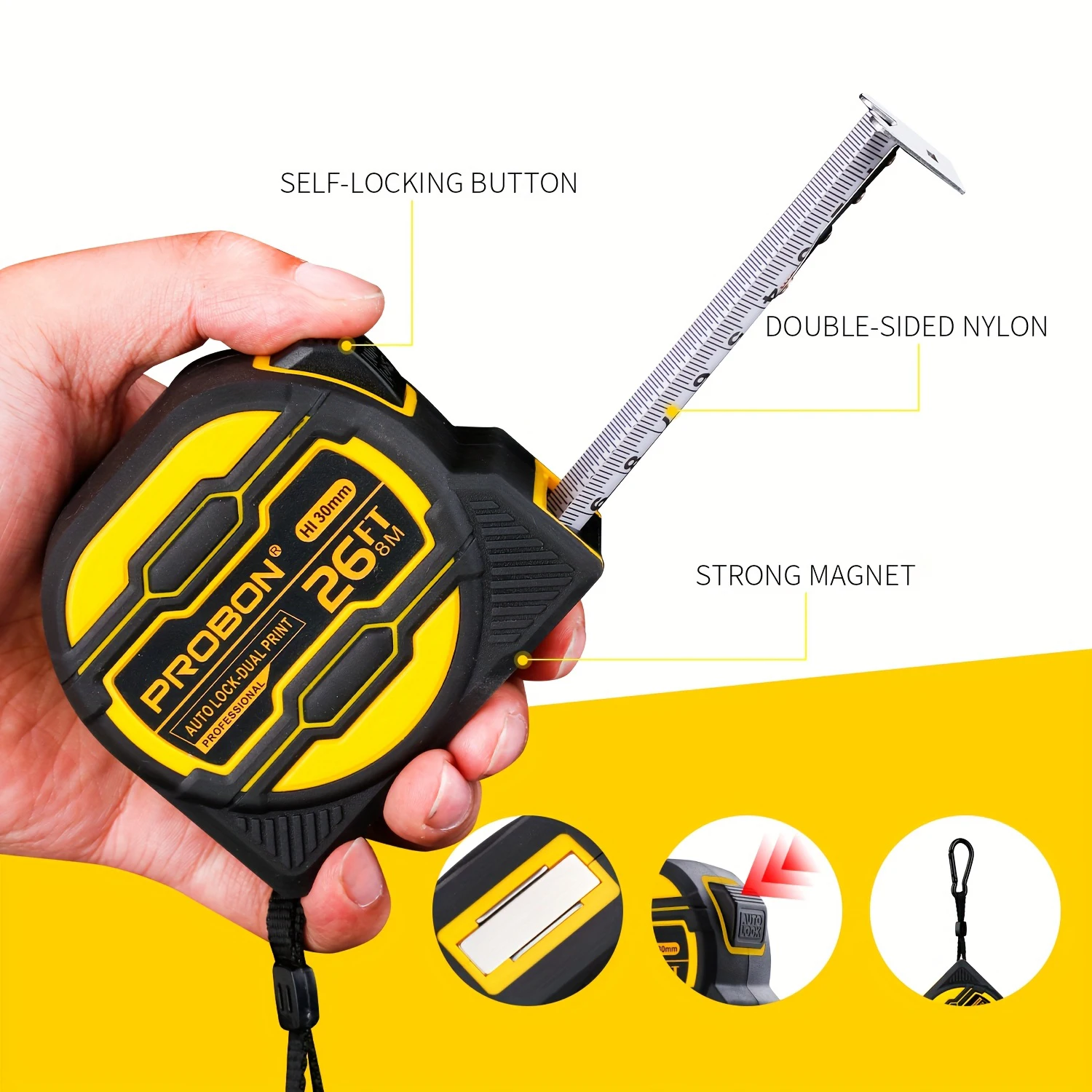 26-Foot Steel Retractable Tape Measure with Easy Read Fractions,Manual-Locking Blade,Bottom with Magnet