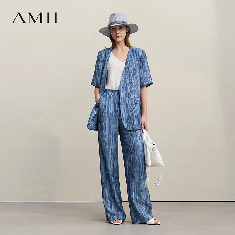 Amii Women's Jacket 2026 Summer New Loose Casual V-neck Single Button Blazer Separate Versatile Wide-leg Women Trousers 12621092